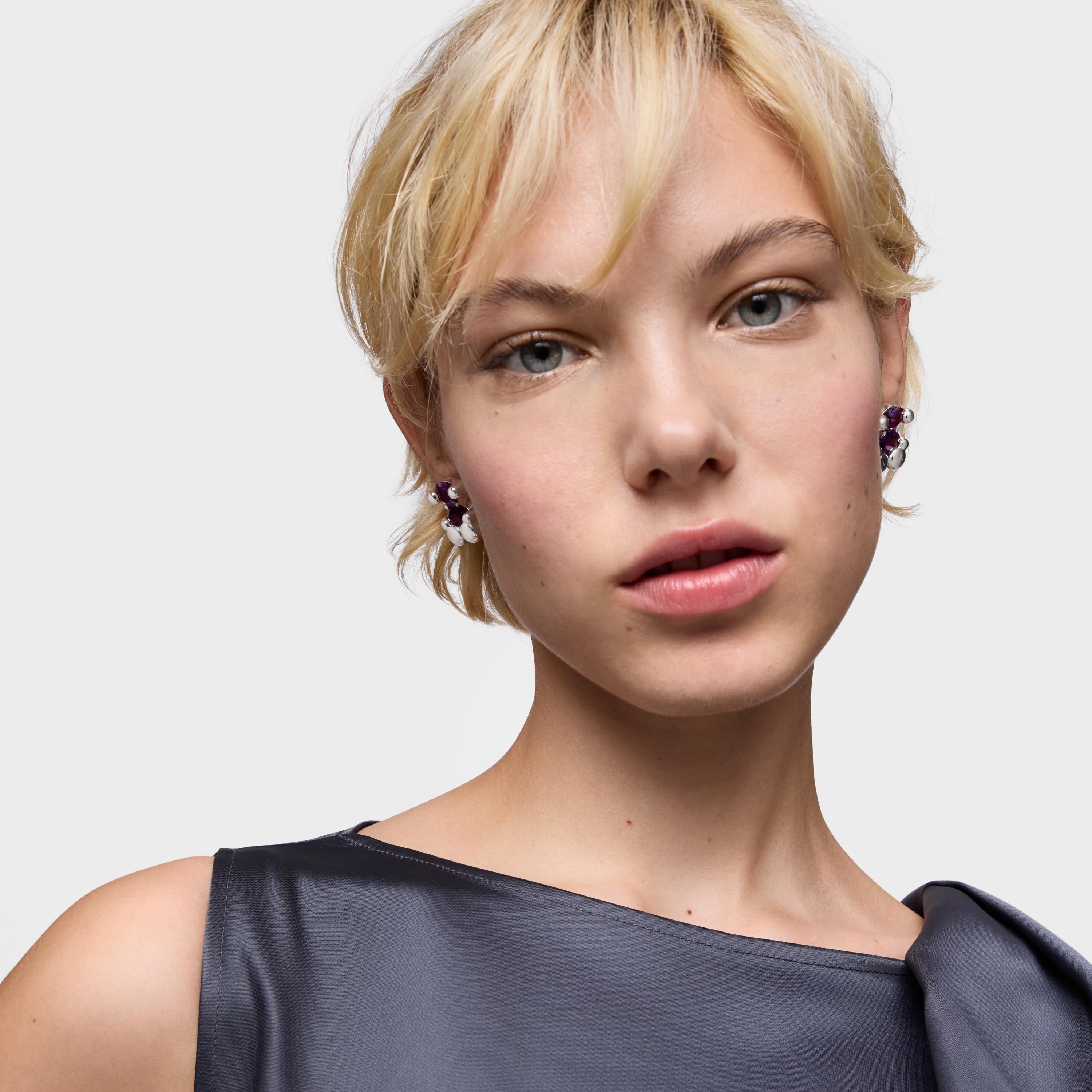 mm silver bear motif Earrings with lab-grown sapphire Color Bear LGG