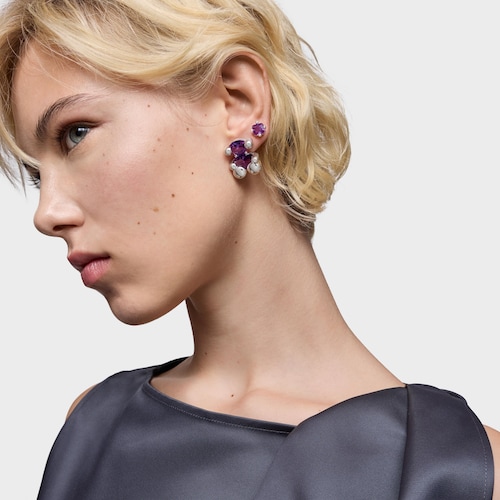 23 mm silver bear motif Earrings with lab-grown lilac sapphire Color Bear LGG