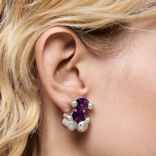 23 mm silver bear motif Earrings with lab-grown lilac sapphire Color Bear LGG