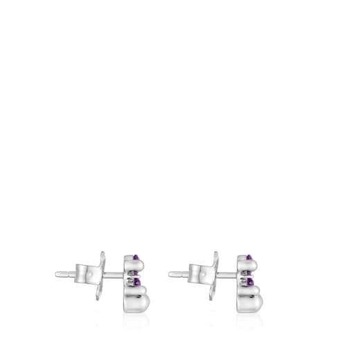 Pendientes motivo oso de plata y zafiro lila creado en laboratorio 8 mm Color Bear LGG