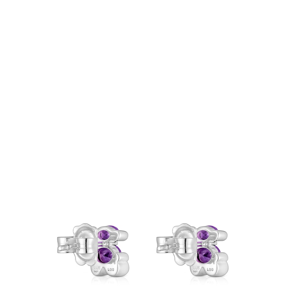 Pendientes motivo oso de plata y zafiro lila creado en laboratorio 8 mm Color Bear LGG image number 2