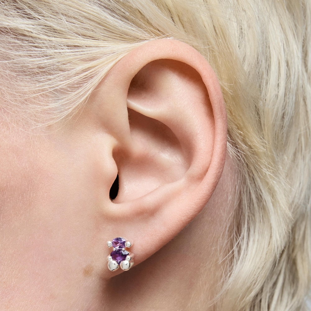 8&nbsp;mm strieborn&eacute; N&aacute;u&scaron;nice s&nbsp;mot&iacute;vom medved&iacute;ka s&nbsp;fialov&yacute;m syntetick&yacute;m zaf&iacute;rom Color Bear LGG