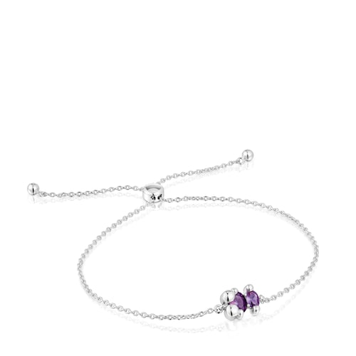 Silver bear motif chain Bracelet with lilac lab-grown sapphires Color Bear LGG