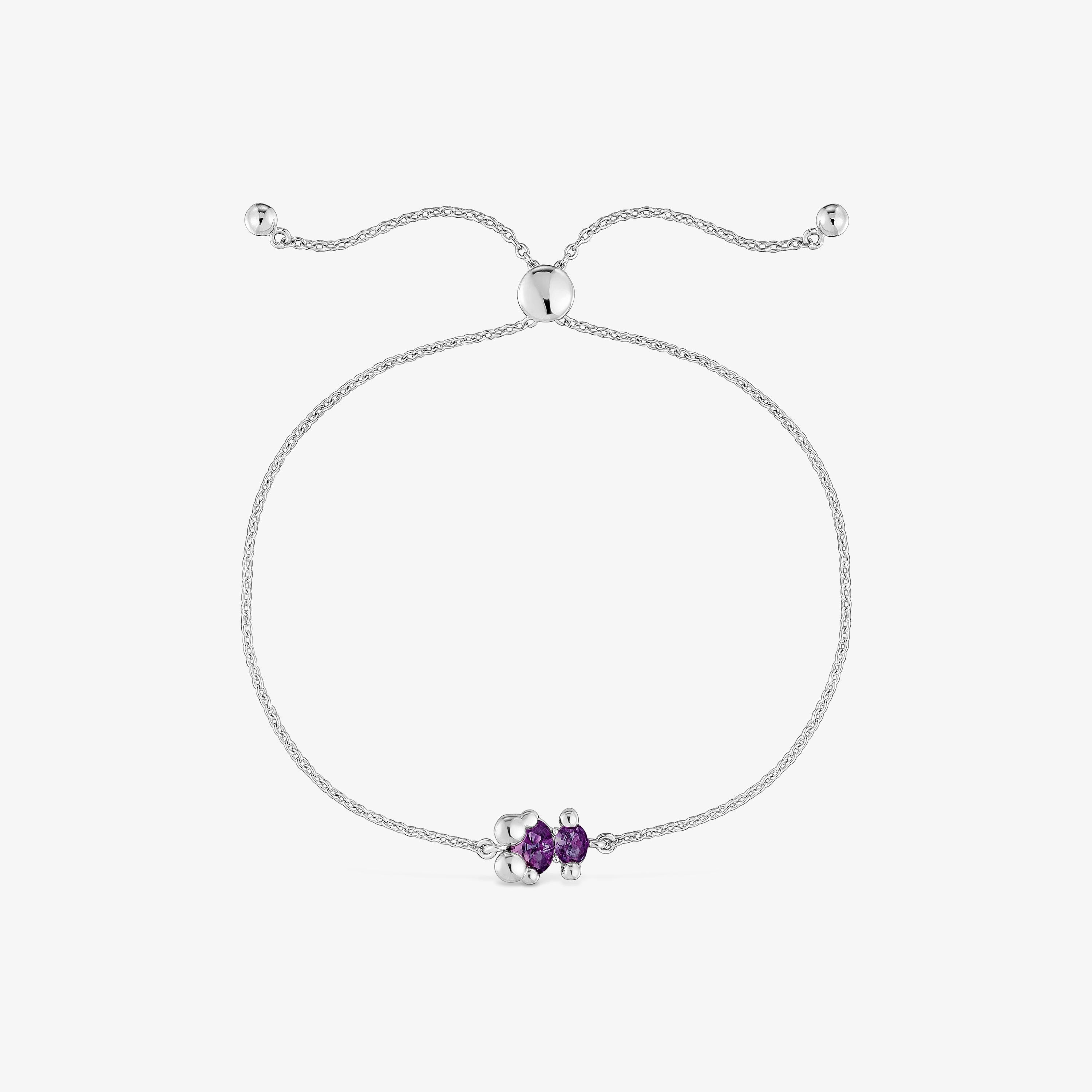 Silver bear motif chain Bracelet with lilac lab-grown sapphires Color Bear LGG