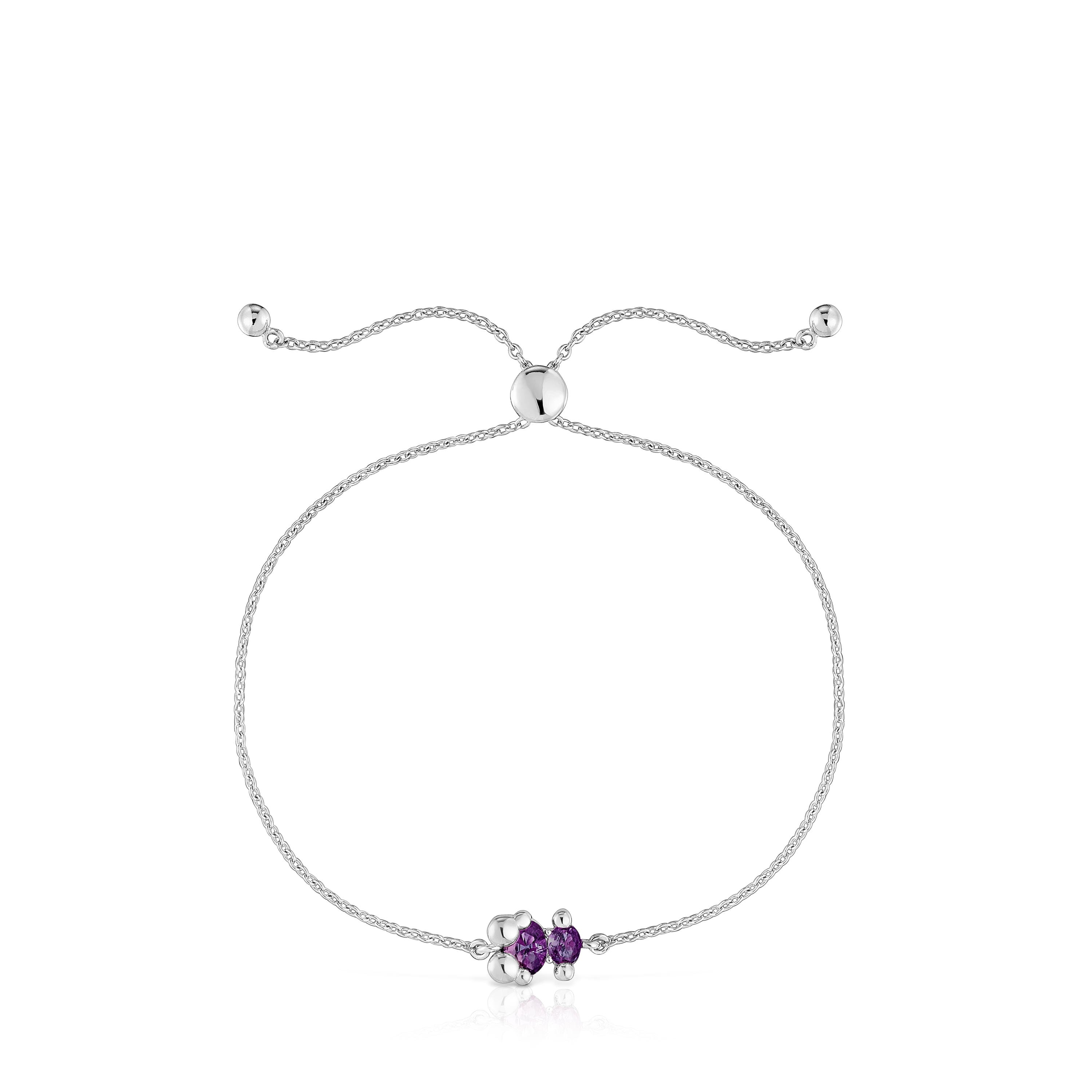 Silver bear motif chain Bracelet with lilac lab-grown sapphires Color Bear LGG