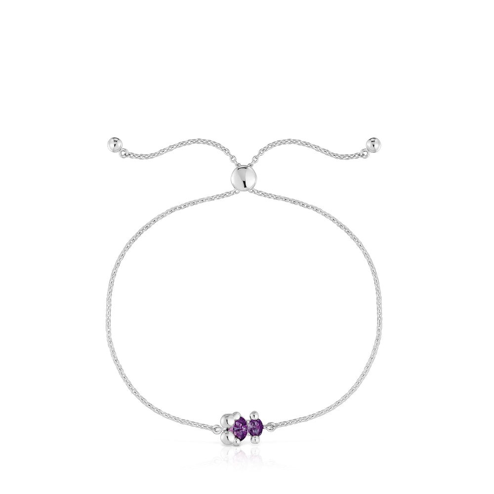 Pulsera cadena motivo oso de plata y zafiro lila creado en laboratorio Color Bear LGG image number 1
