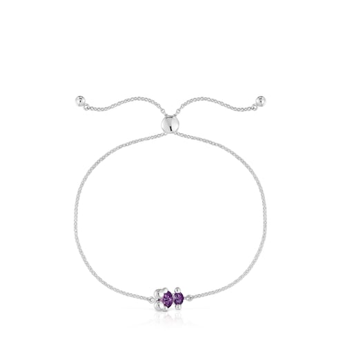 Silver bear motif chain Bracelet with lilac lab-grown sapphires Color Bear LGG