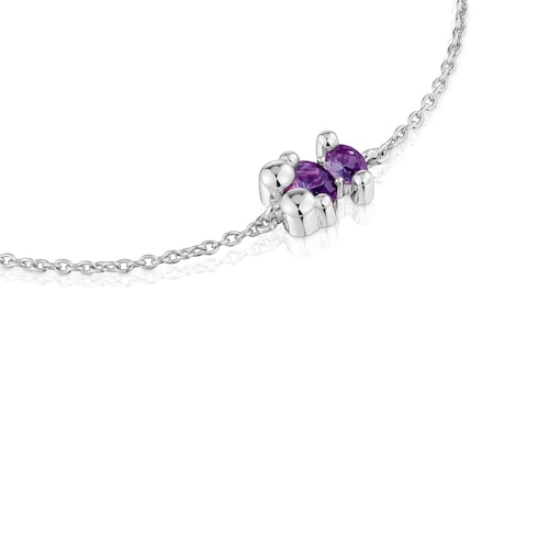 Silver bear motif chain Bracelet with lilac lab-grown sapphires Color Bear LGG
