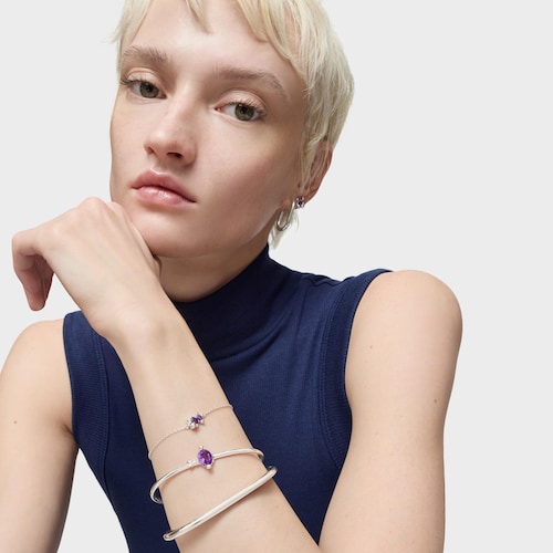Silver bear motif chain Bracelet with lilac lab-grown sapphires Color Bear LGG