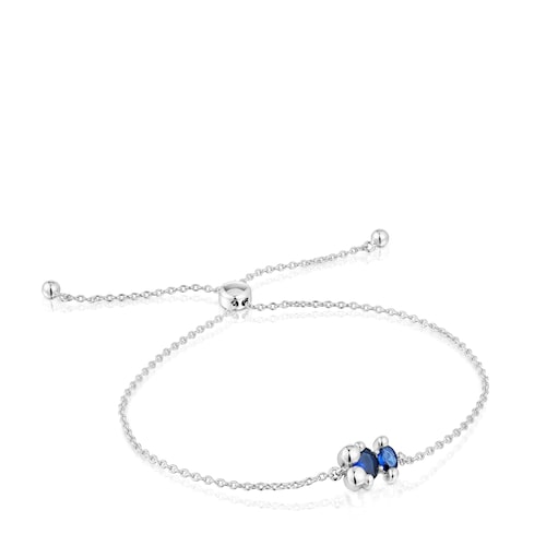 Silver bear motif chain Bracelet with lab-grown lilac-colored sapphire Color Bear LGG