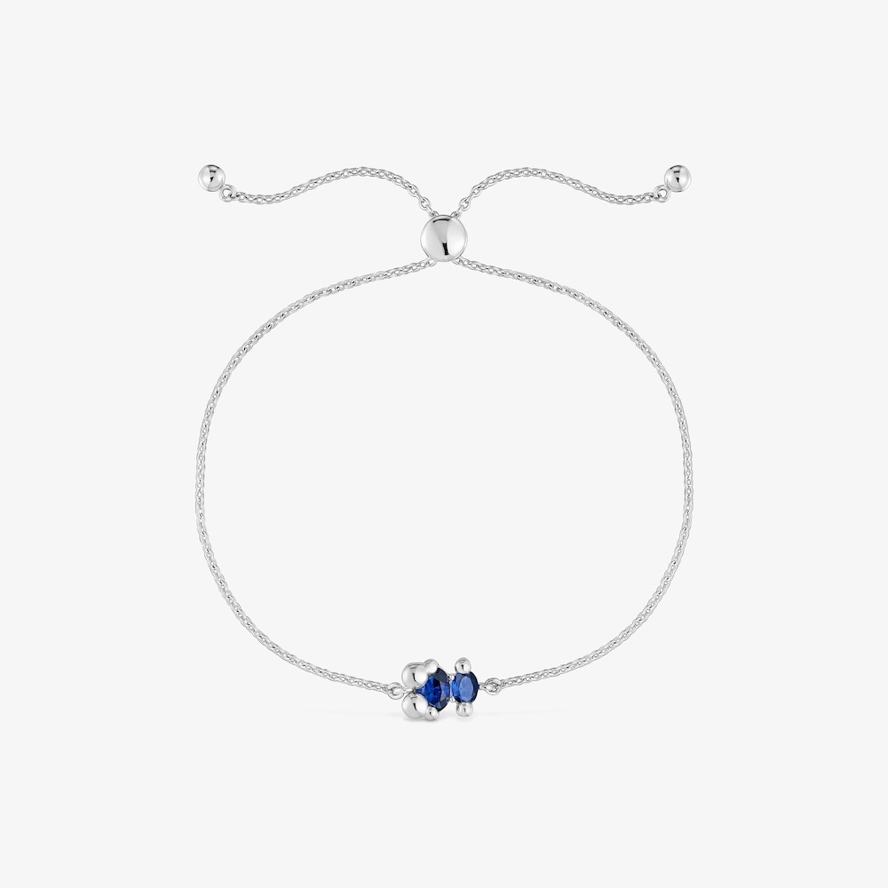 Bracelet cha&icirc;ne motif ourson en argent et saphir bleu cr&eacute;&eacute; en laboratoire Color Bear LGG