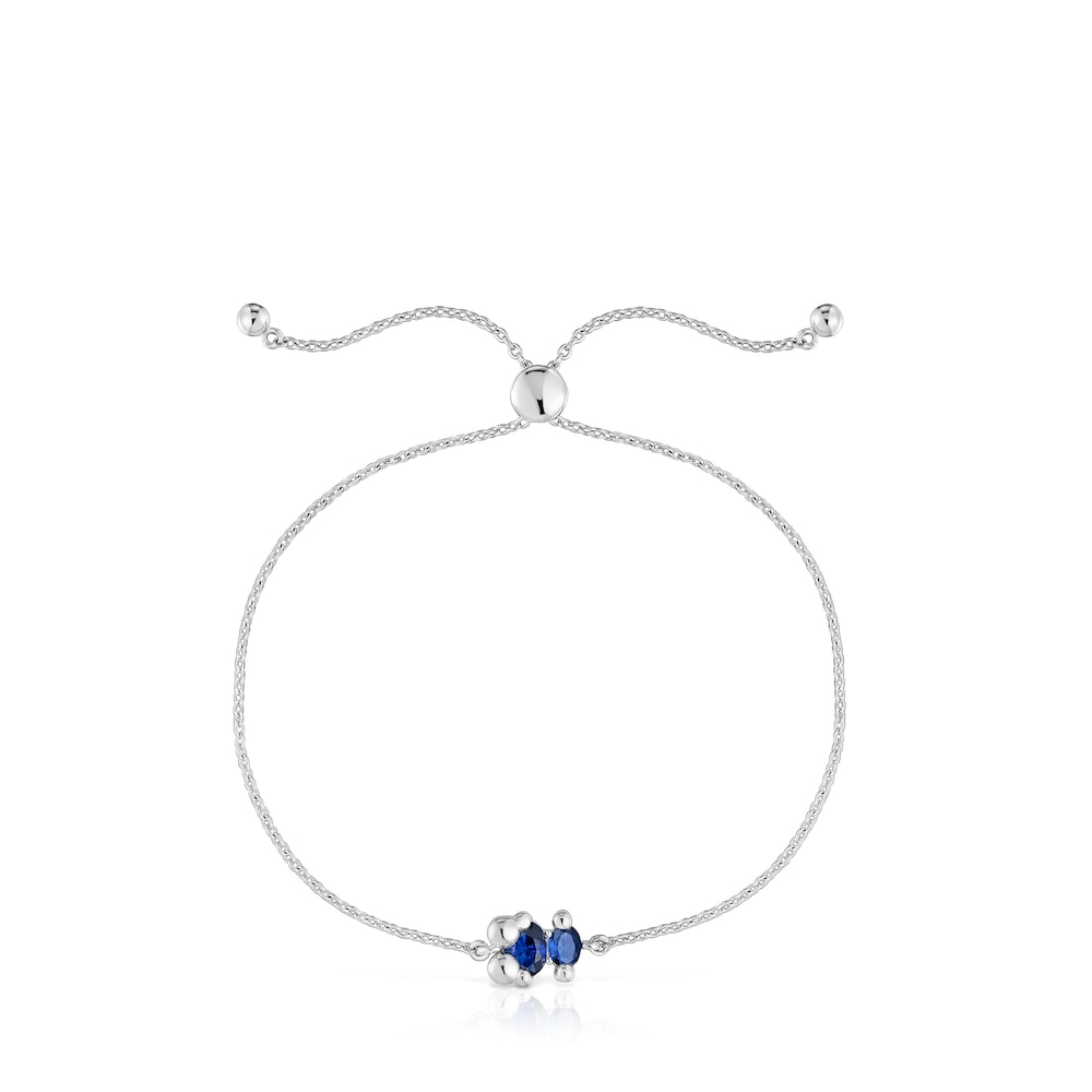 Pulsera cadena motivo oso de plata y zafiro azul creado en laboratorio Color Bear LGG image number 1