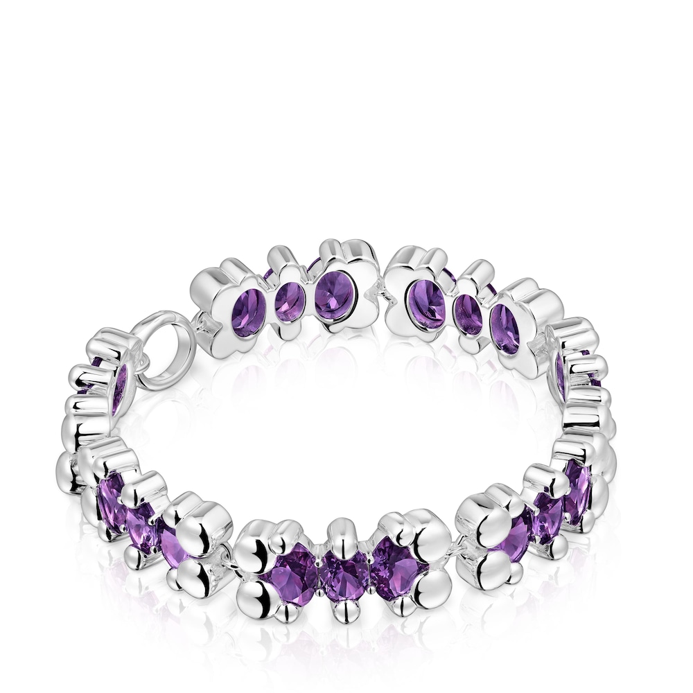 Silver bear motif Bracelet with lilac lab-grown sapphires Color Bear LGG
