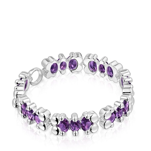 Silver bear motif Bracelet with lilac lab-grown sapphires Color Bear LGG