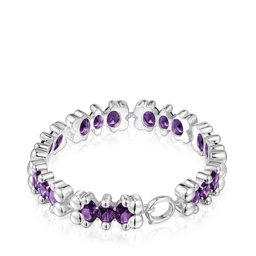Silver bear motif Bracelet with lilac lab-grown sapphires Color Bear LGG
