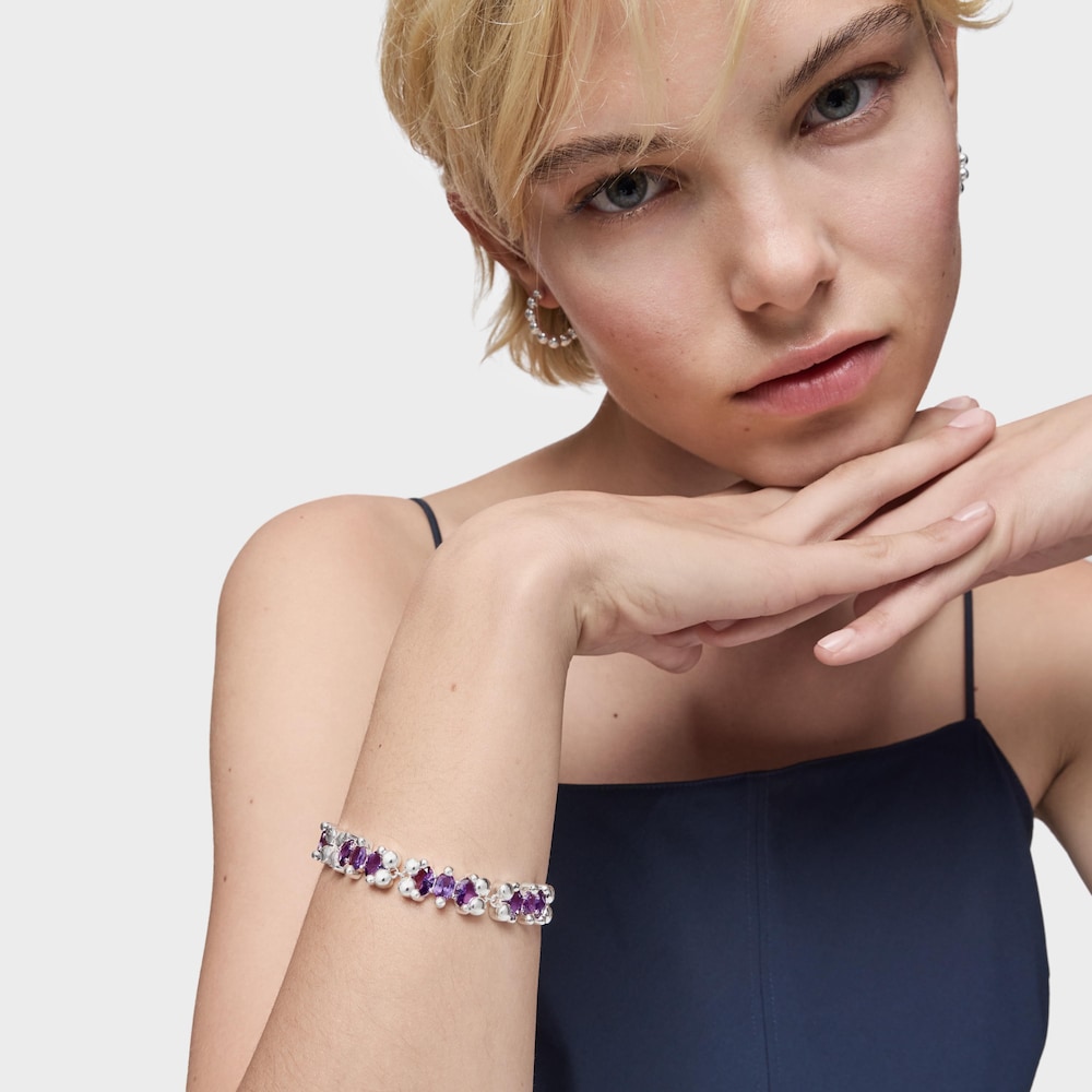 Pulsera motivos oso de plata y zafiros lila creados en laboratorio Color Bear LGG