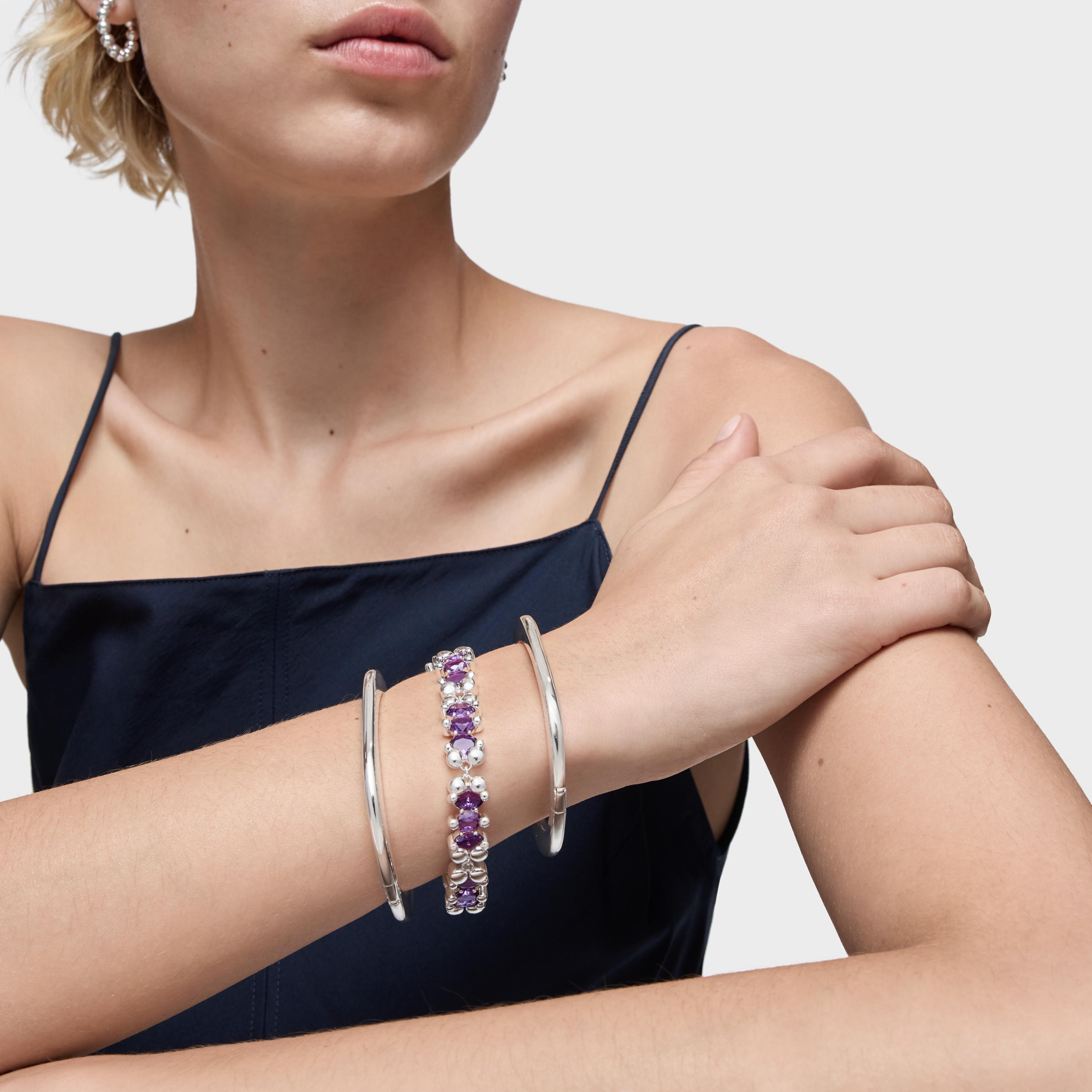 Silver bear motif Bracelet with lilac lab-grown sapphires Color Bear LGG