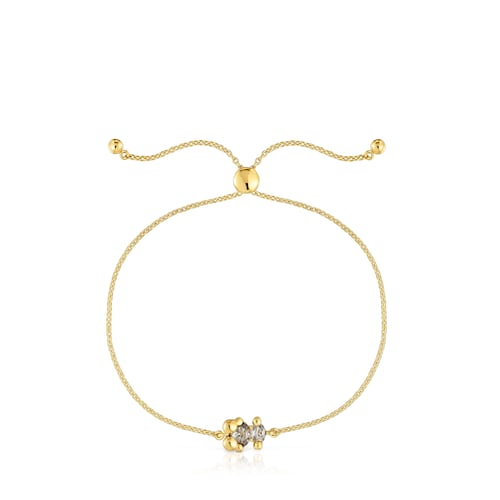 8 mm 18kt gold plating over silver bear motif chain Bracelet with lab-grown green spinel Color Bear LGG