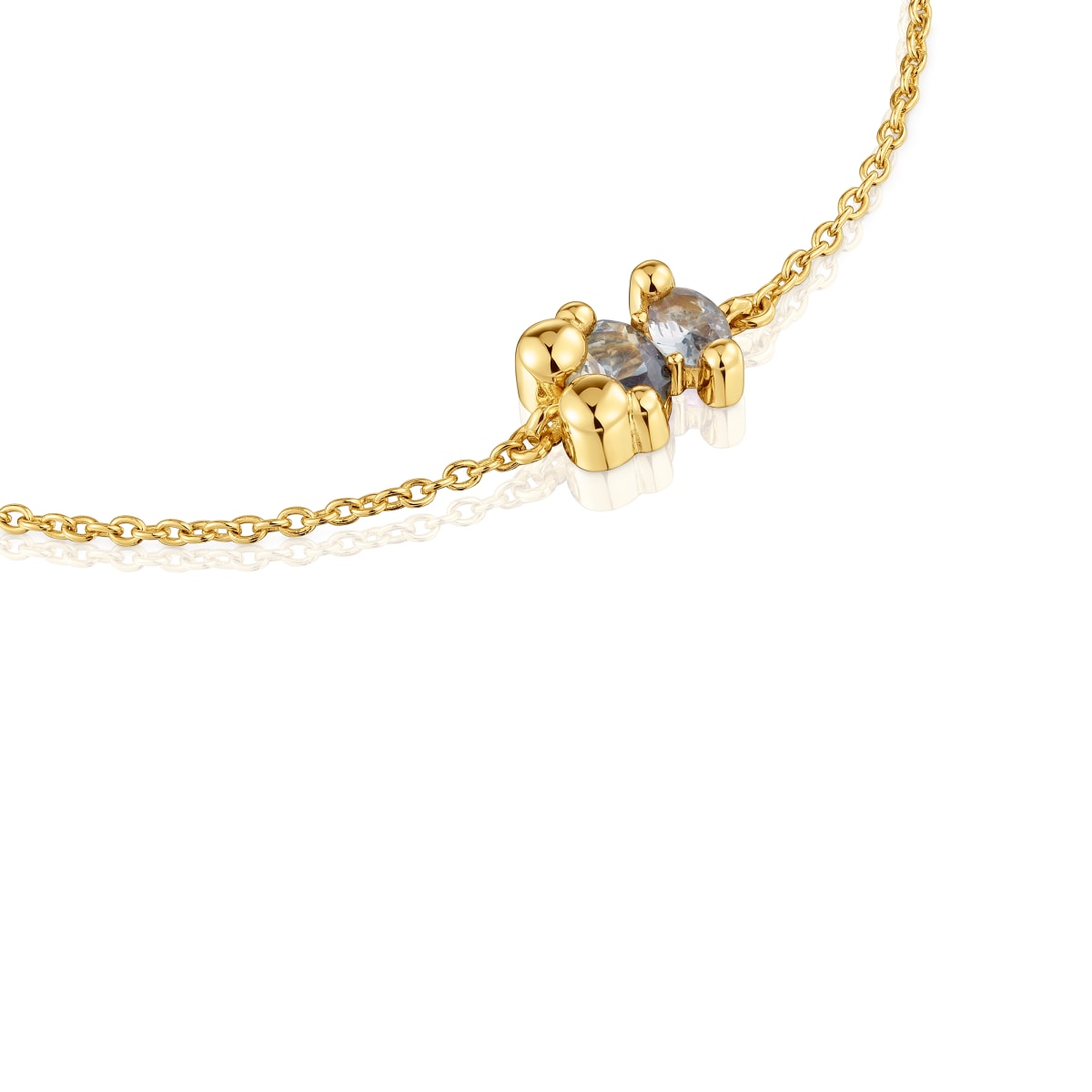 8 mm 18kt gold plating over silver bear motif chain Bracelet with lab-grown green spinel Color Bear LGG