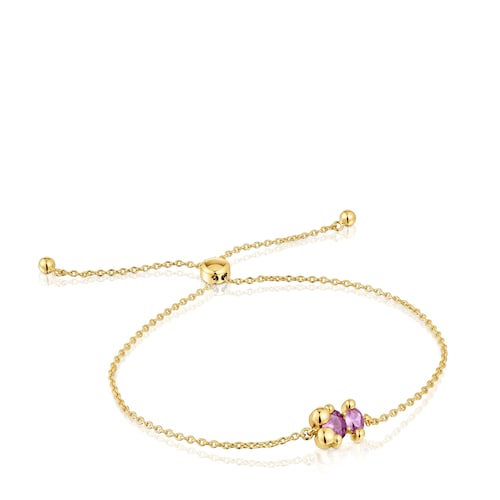 8 mm 18kt gold plating over silver bear motif chain Bracelet with lab-grown lilac-colored sapphire Color Bear LGG