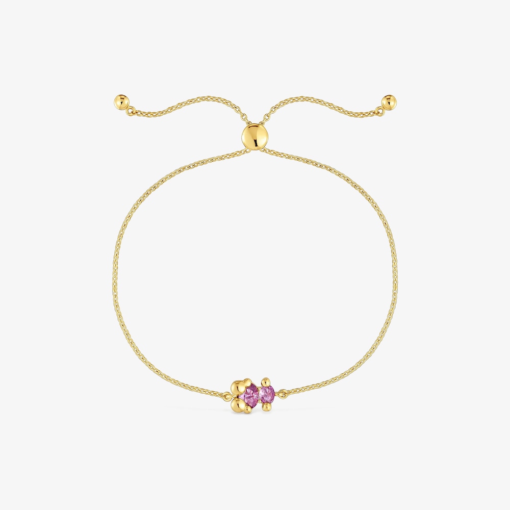 8 mm 18K gold vermeil bear motif chain Bracelet with lab-grown lilac-colored sapphire Color Bear LGG