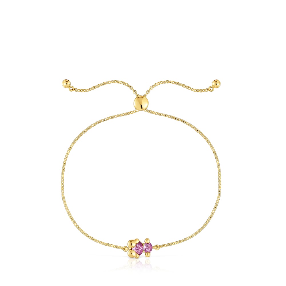 Pulsera cadena motivo oso con baño de oro 18 kt sobre plata y zafiro lila creado en laboratorio 8 mm Color Bear LGG image number 1