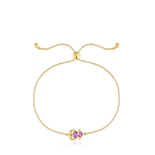 8 mm 18kt gold plating over silver bear motif chain Bracelet with lab-grown lilac-colored sapphire Color Bear LGG