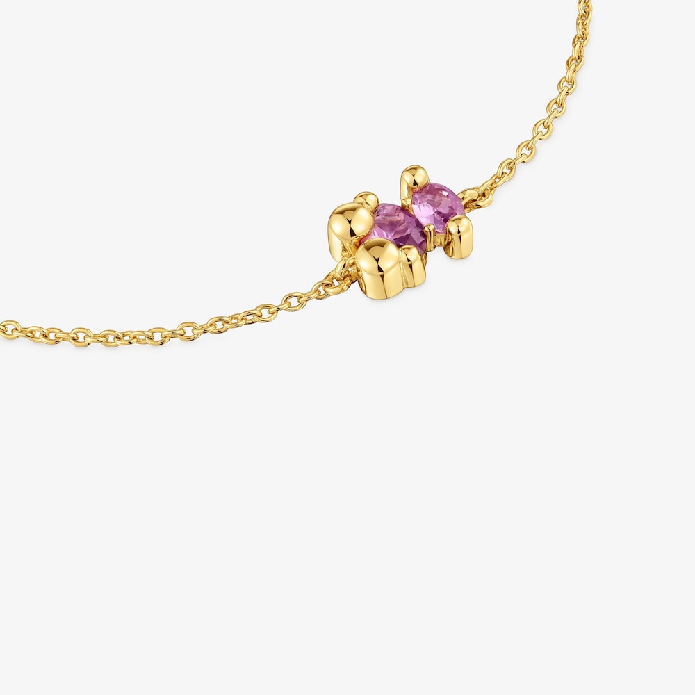 8 mm 18K gold vermeil bear motif chain Bracelet with lab-grown lilac-colored sapphire Color Bear LGG