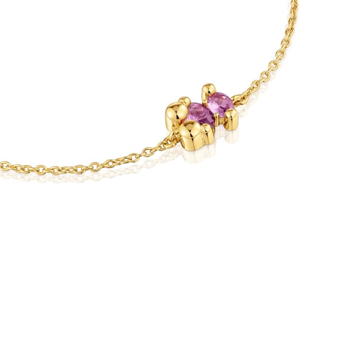 8 mm 18kt gold plating over silver bear motif chain Bracelet with lab-grown lilac-colored sapphire Color Bear LGG