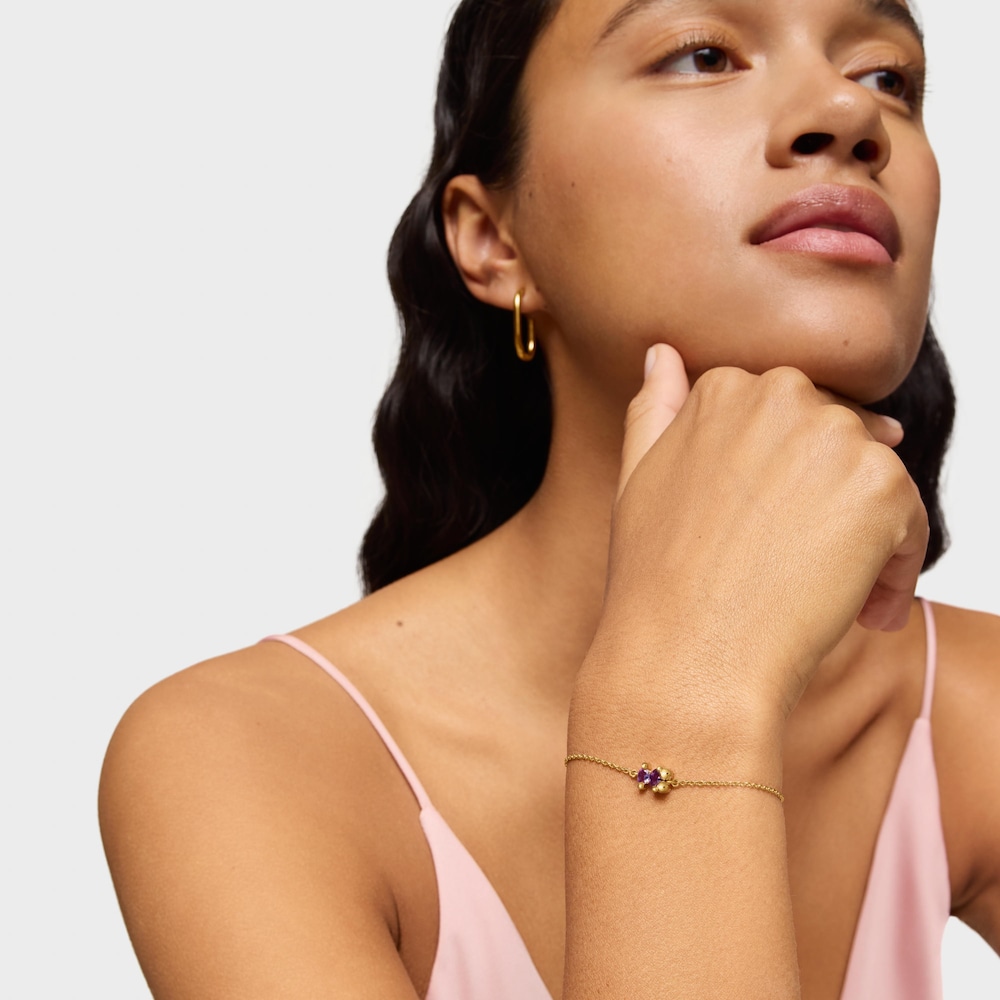 8 mm 18K gold vermeil bear motif chain Bracelet with lab-grown lilac-colored sapphire Color Bear LGG