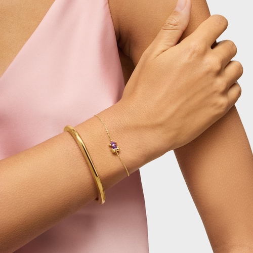 8 mm 18kt gold plating over silver bear motif chain Bracelet with lab-grown lilac-colored sapphire Color Bear LGG