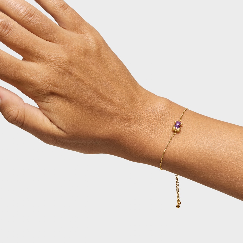 8 mm 18K gold vermeil bear motif chain Bracelet with lab-grown lilac-colored sapphire Color Bear LGG