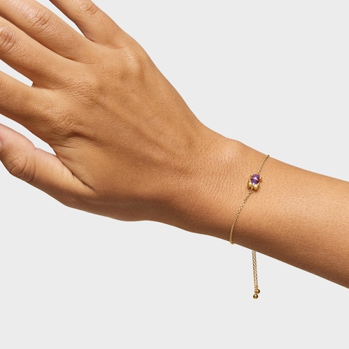 8 mm 18kt gold plating over silver bear motif chain Bracelet with lab-grown lilac-colored sapphire Color Bear LGG