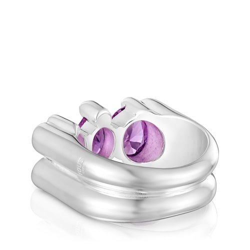 Anillo mediano motivo oso de plata y zafiro lila creado en laboratorio Color Bear LGG