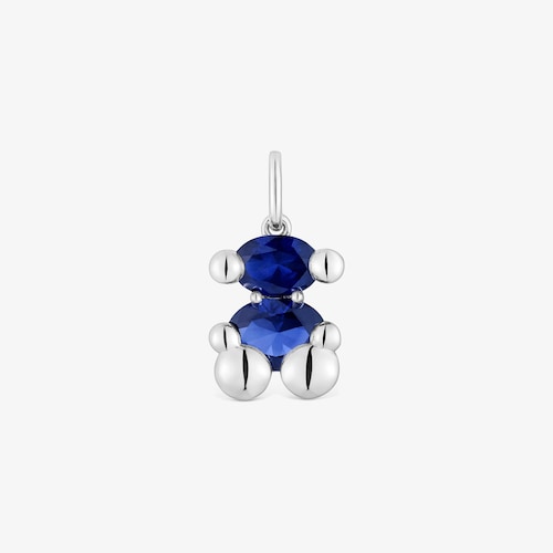 Small silver bear motif Pendant with lab-grown blue sapphire Color Bear LGG