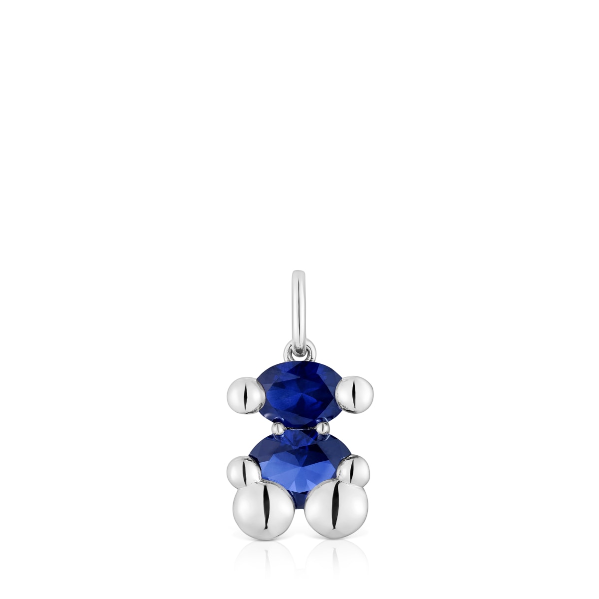 Small silver bear motif Pendant with lab-grown blue sapphire Color Bear LGG