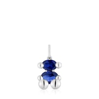 Colgante pequeño motivo oso de plata y zafiro azul creado en laboratorio Color Bear LGG