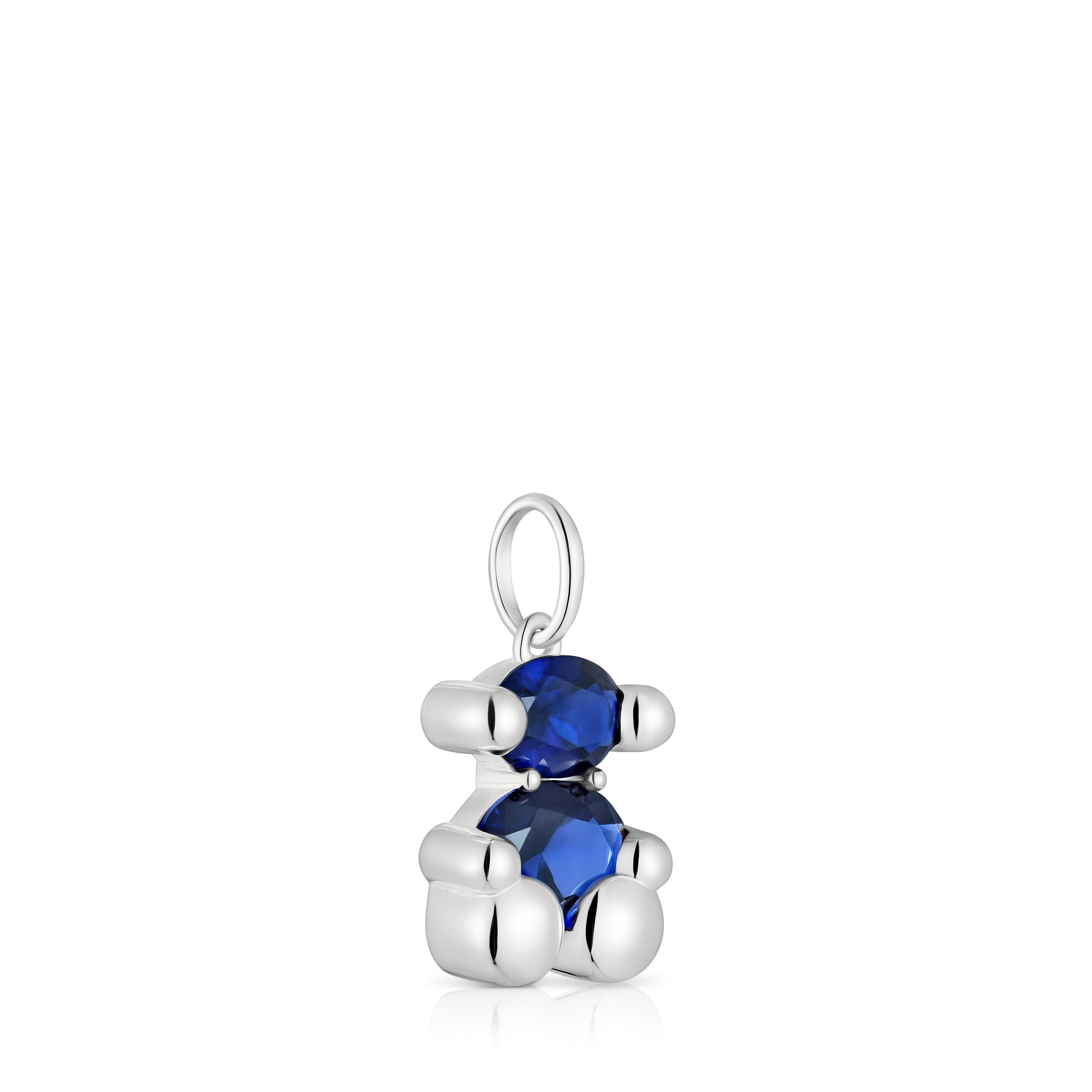 Small silver bear motif Pendant with lab-grown blue sapphire Color Bear LGG