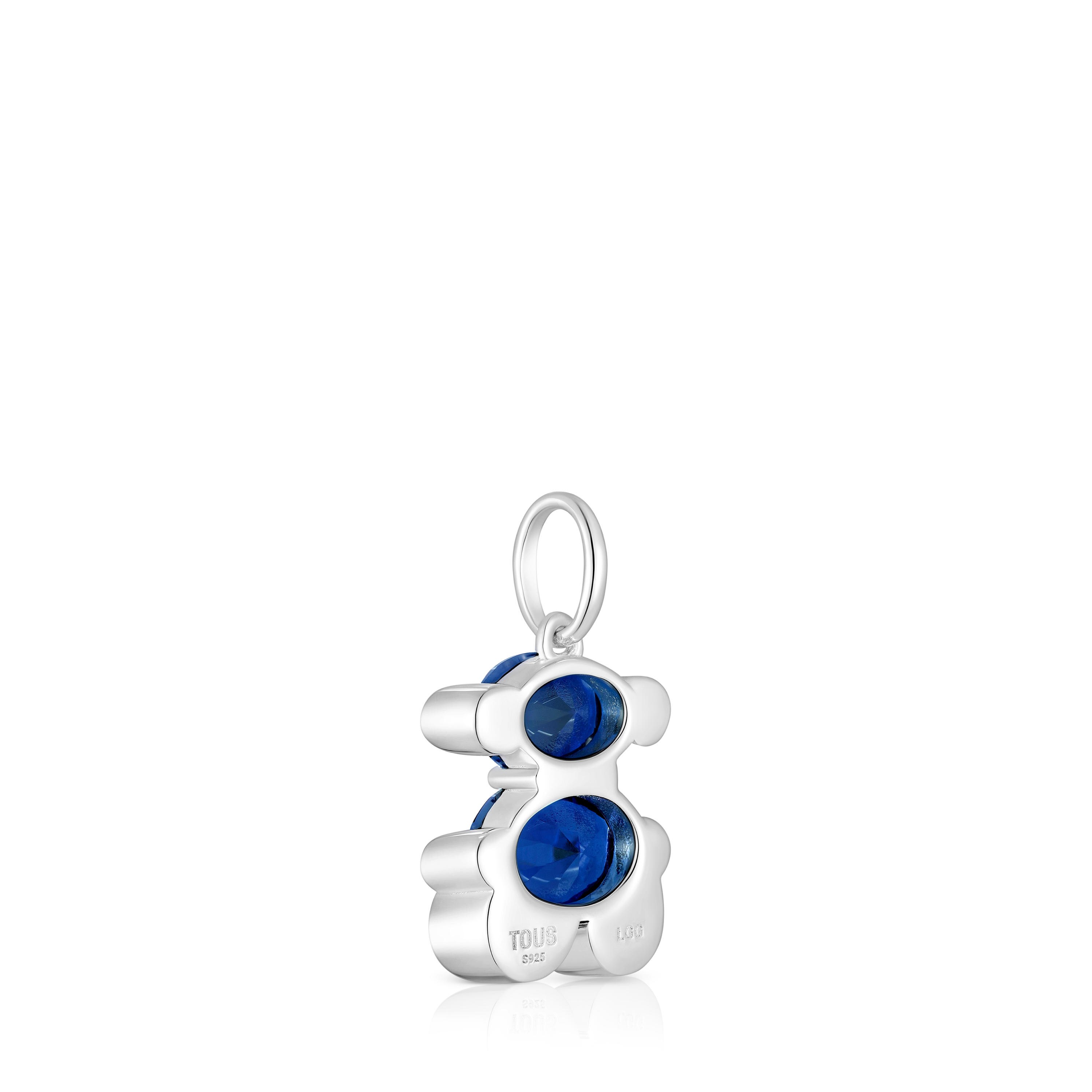 Small silver bear motif Pendant with lab-grown blue sapphire Color Bear LGG