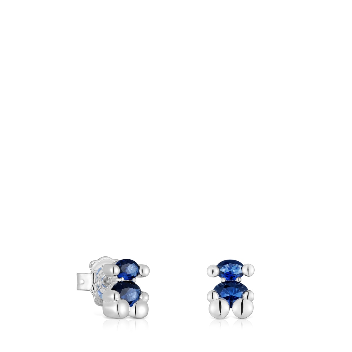 Pendientes motivo oso de plata y zafiro azul creado en laboratorio 8 mm Color Bear LGG