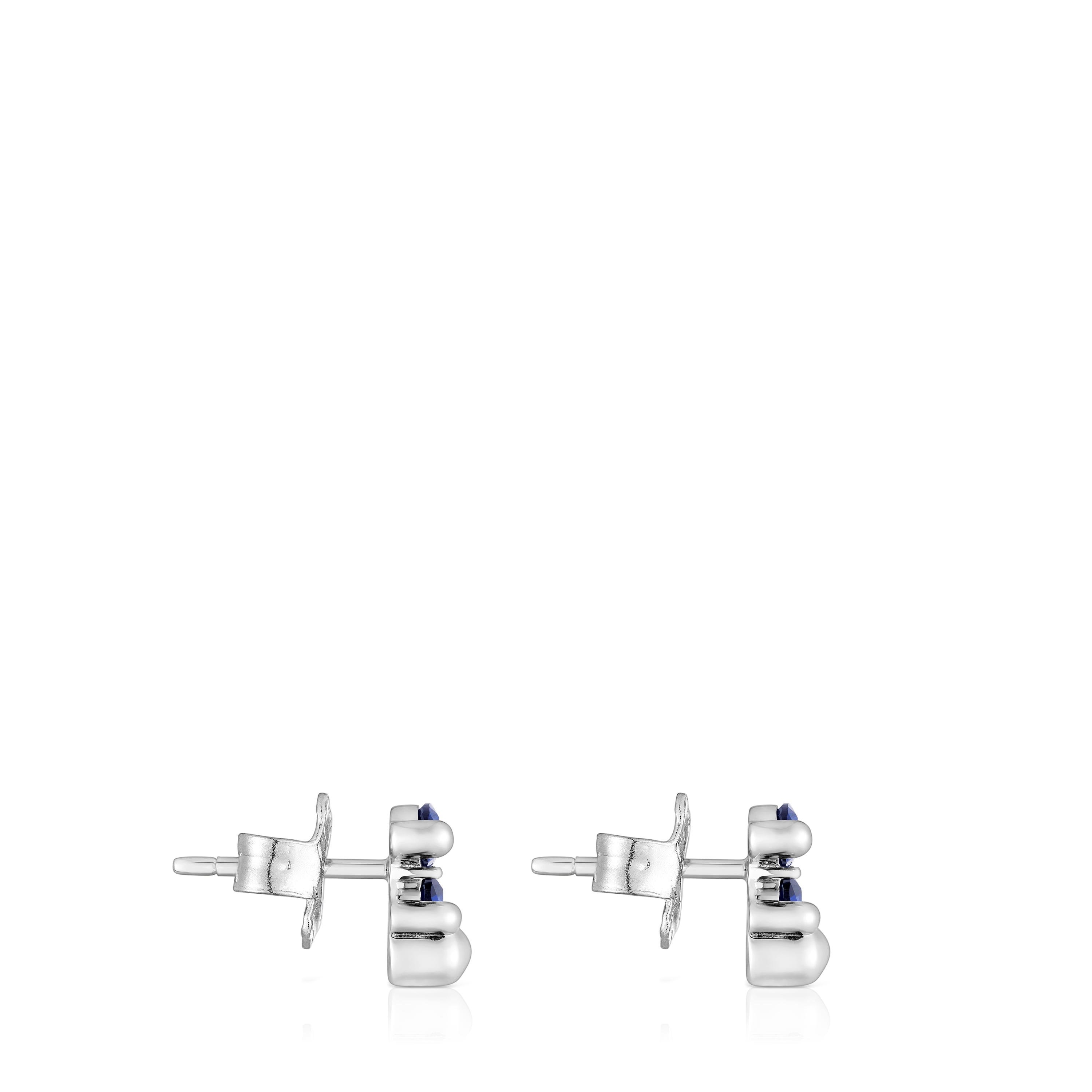8 mm silver bear motif Earrings with lab-grown lilac-colored sapphire Color Bear LGG
