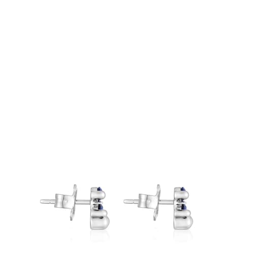8 mm silver bear motif Earrings with lab-grown lilac-colored sapphire Color Bear LGG