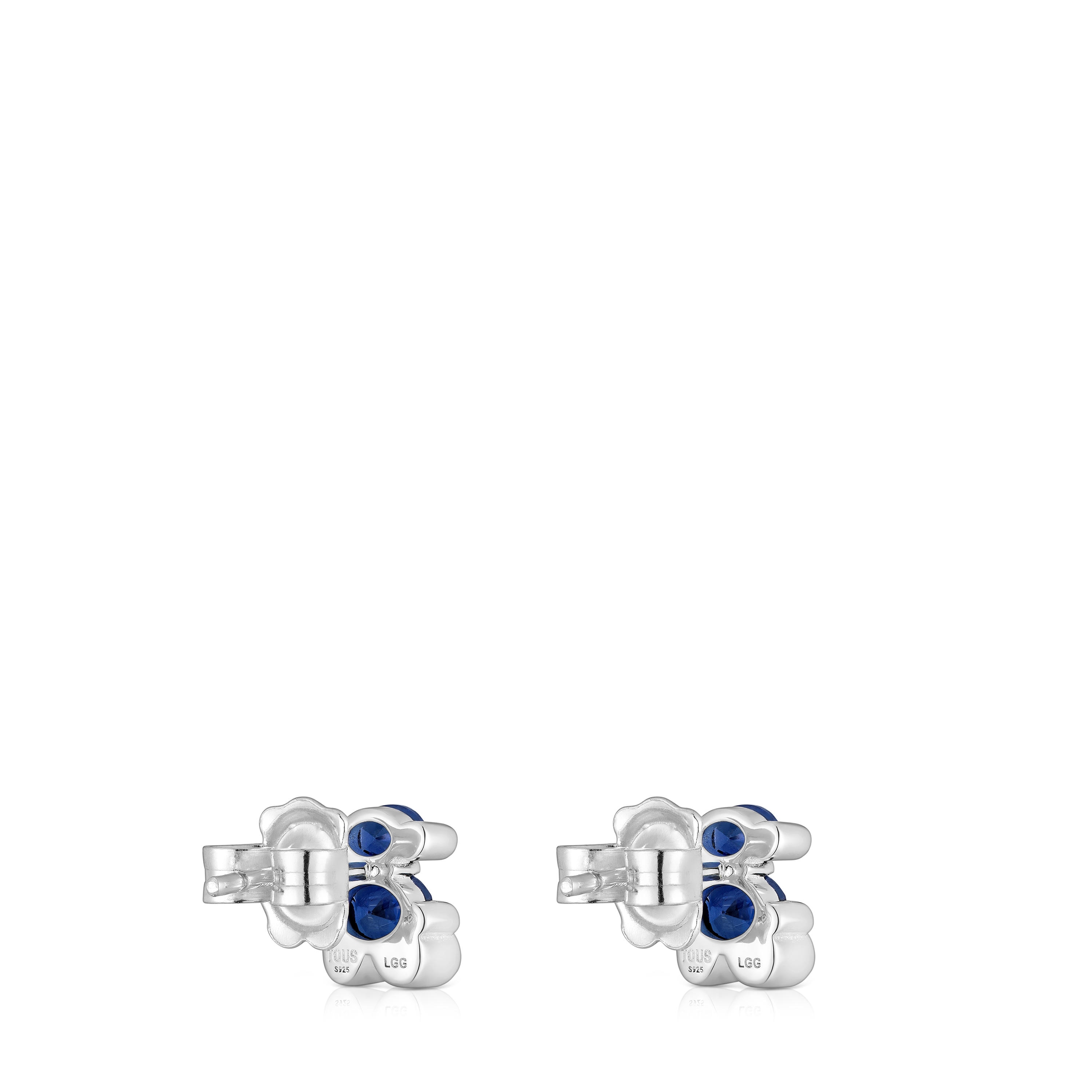 8 mm silver bear motif Earrings with lab-grown lilac-colored sapphire Color Bear LGG