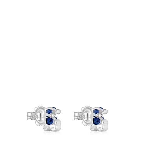 8 mm silver bear motif Earrings with lab-grown lilac-colored sapphire Color Bear LGG
