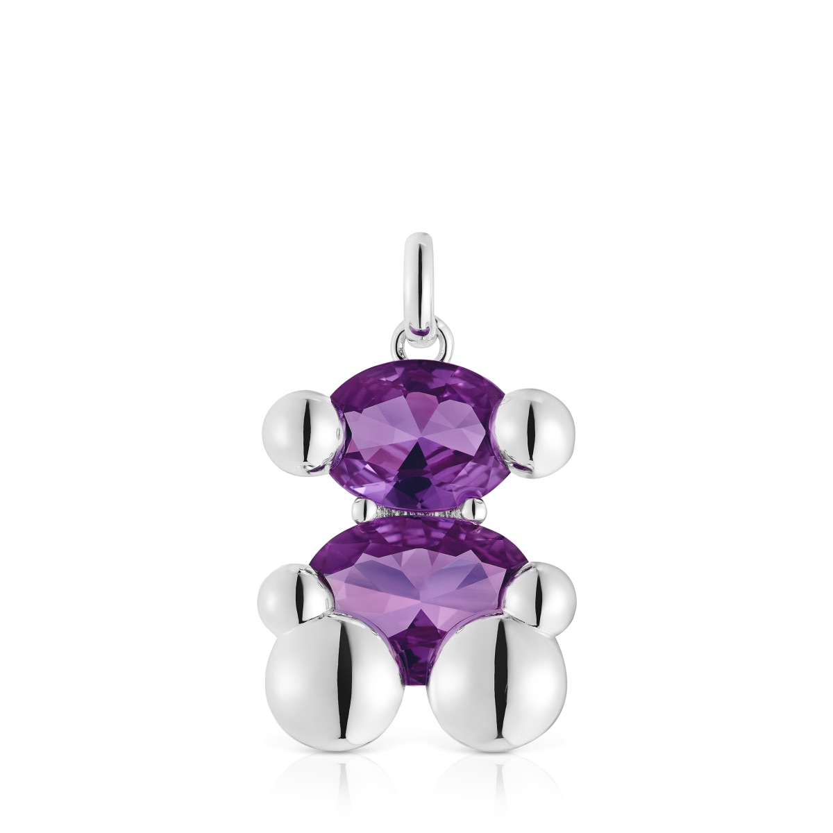 Medium silver bear motif Pendant with lab-grown lilac-colored sapphire Color Bear LGG