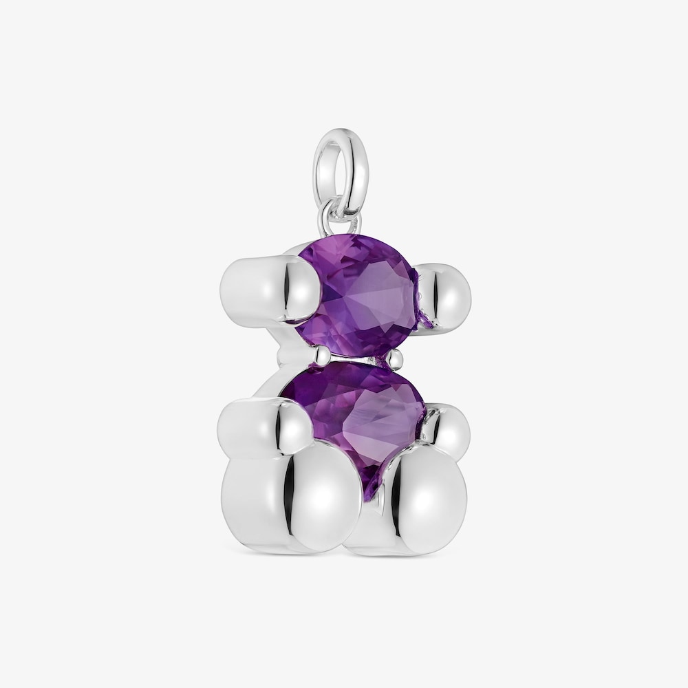 Dije mediano motivo oso de plata y zafiro lila creado en laboratorio Color Bear LGG