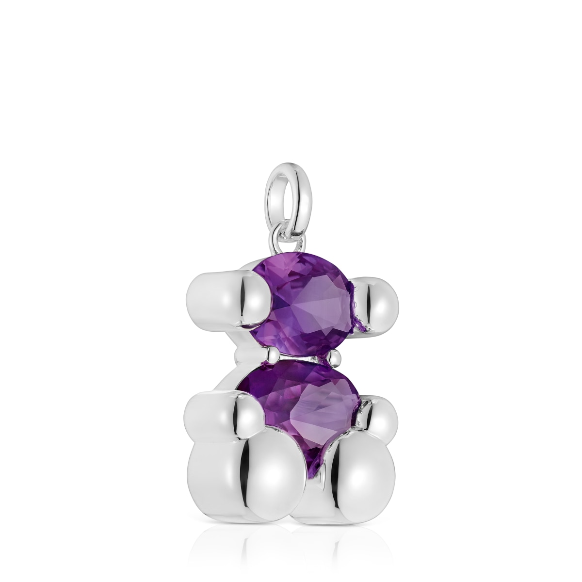 Medium silver bear motif Pendant with lab-grown lilac-colored sapphire Color Bear LGG