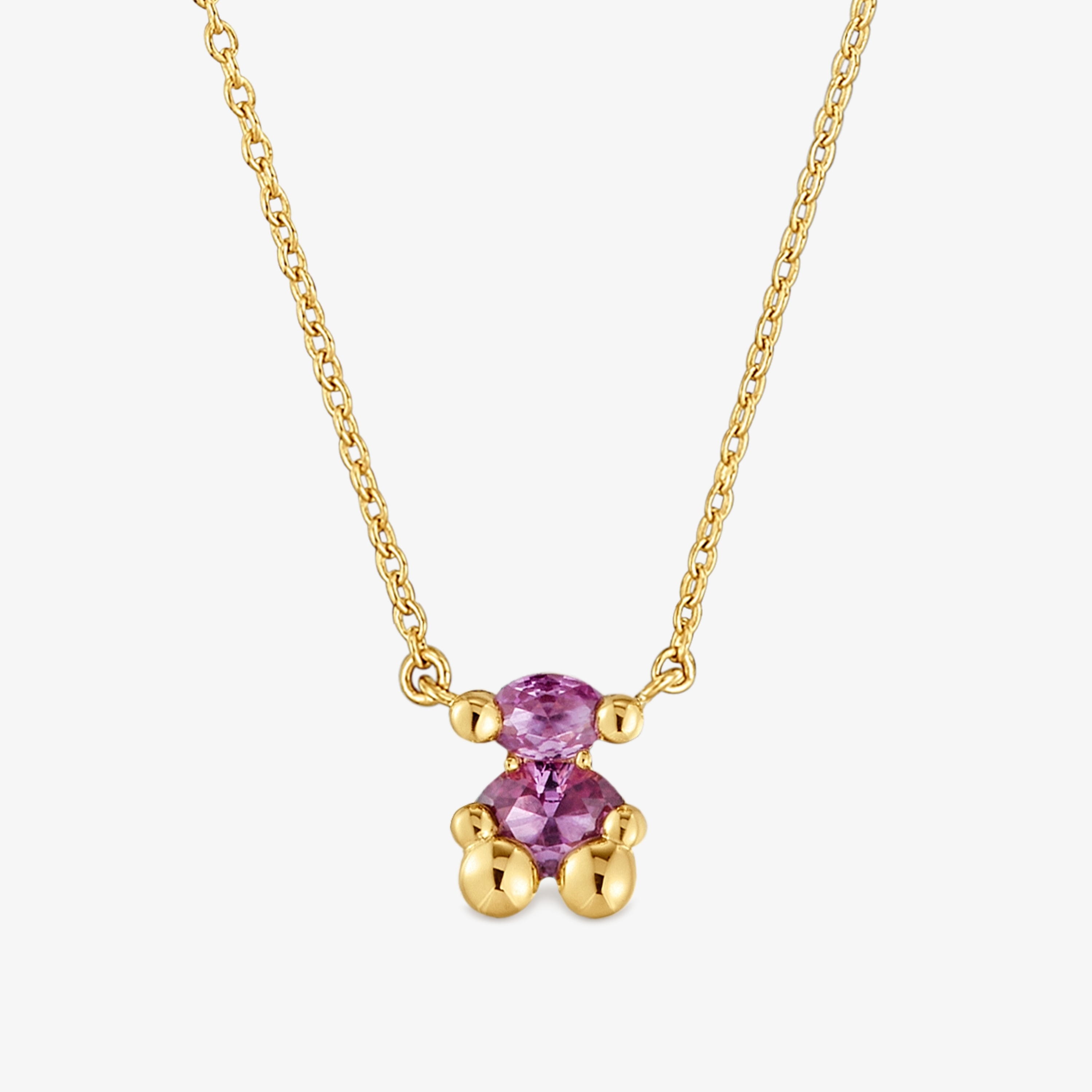 Short 18K gold vermeil bear motif Necklace with lab-grown lilac-colored sapphire Color Bear LGG