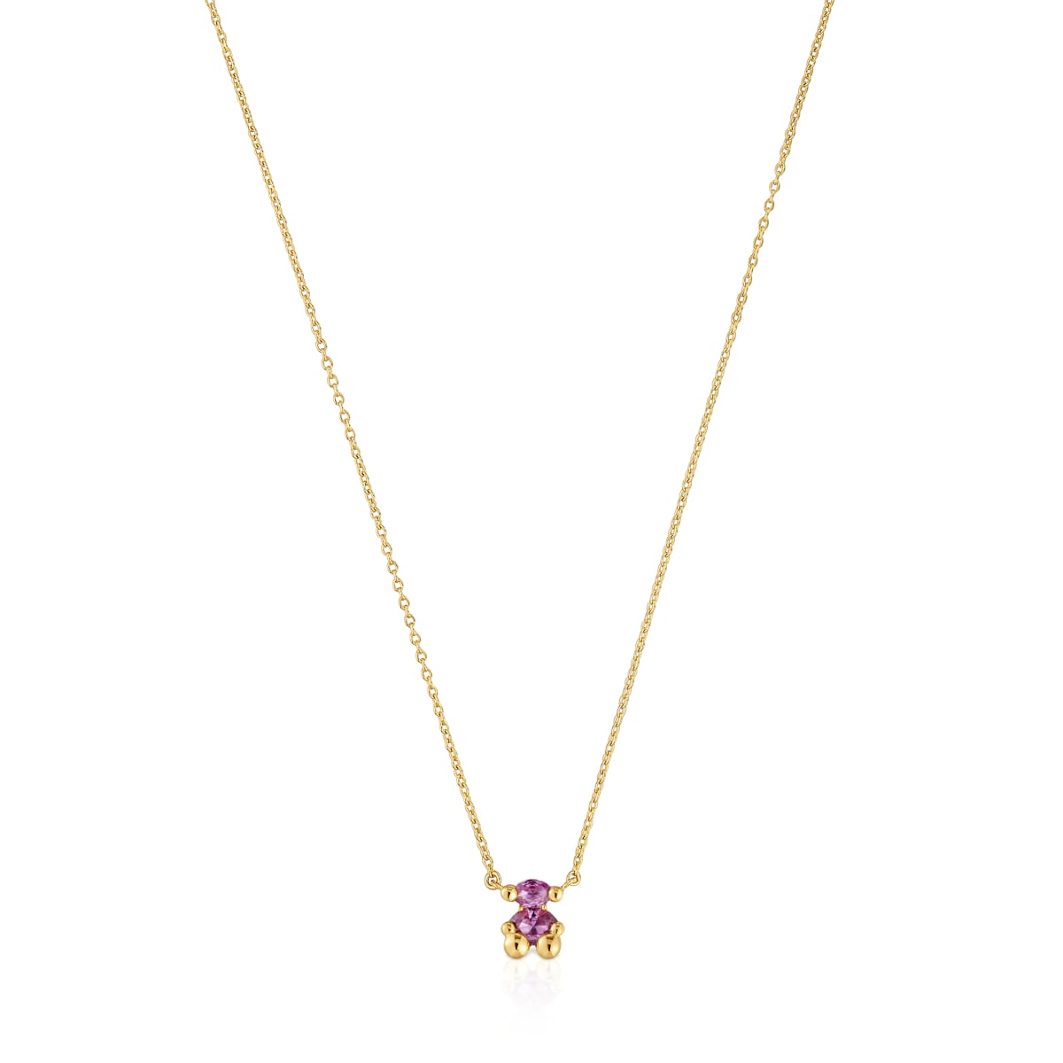 Tous - Collar Corto Motivo Oso Con Baño De Oro 18 Kt Sobre Plata Y Zafiro Lila Creado En Laboratorio Color Bear Lgg - Dorado
