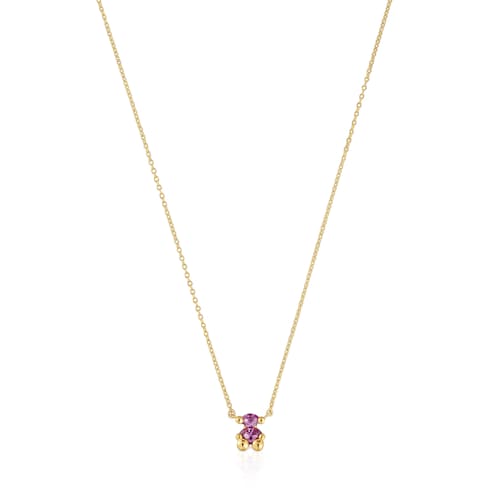 Collar corto motivo oso con baño de oro 18 kt sobre plata y zafiro lila creado en laboratorio Color Bear LGG